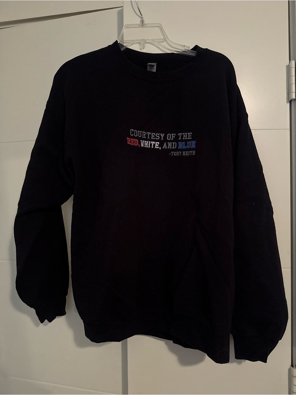 Gildan Black Crewneck Sweatshirt with Red, White & Blue Embroidery